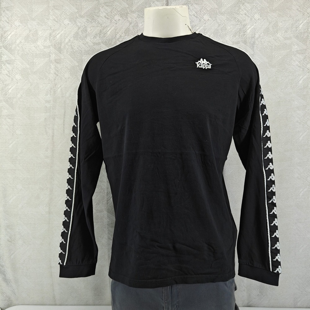 Kappa Long Sleeve T-Shirt Mens Large Black Solid Tape Logo Raglan Streetwear